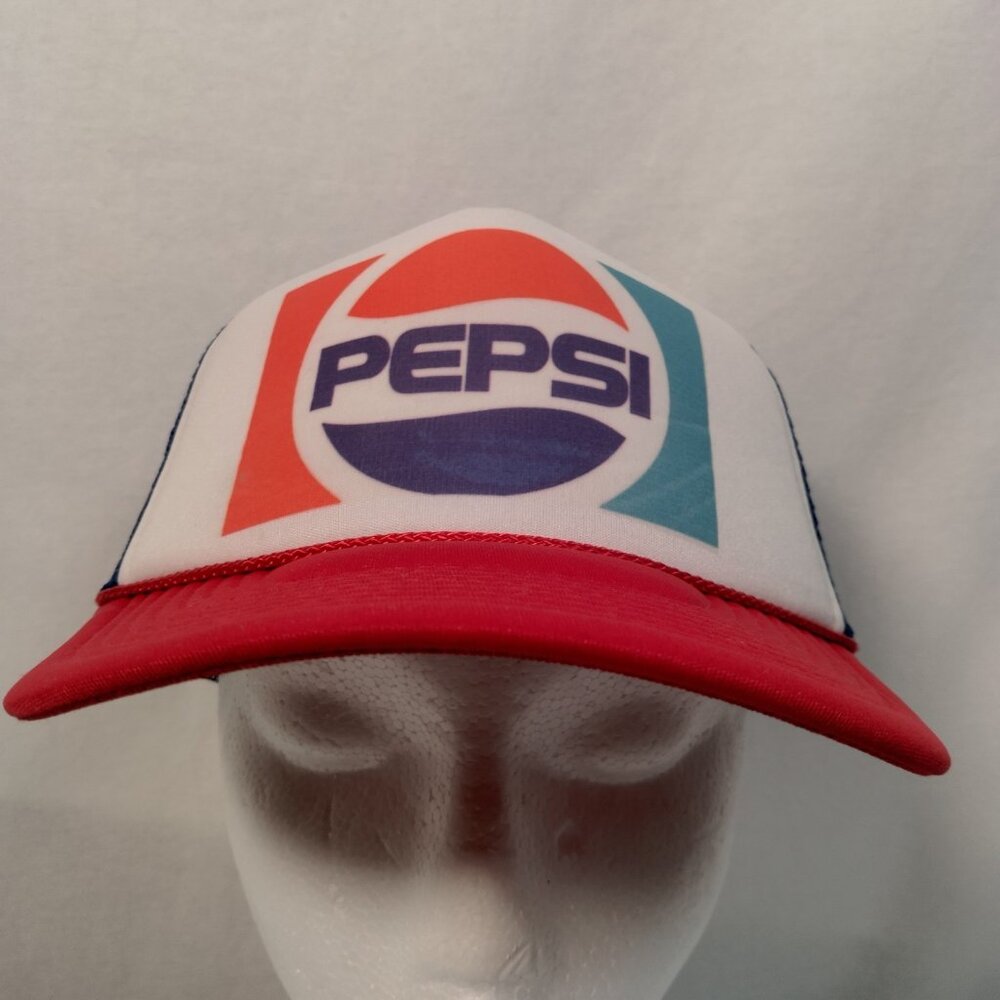 Vintage Pepsi Cola Trucker Cap Hat Foam Mesh Snap Back Red White Blue Nissun - Picture 3 of 11